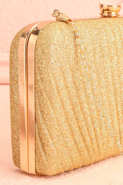 Raje Gold Sparkly Evening Clutch | Boutique 1861 side close-up