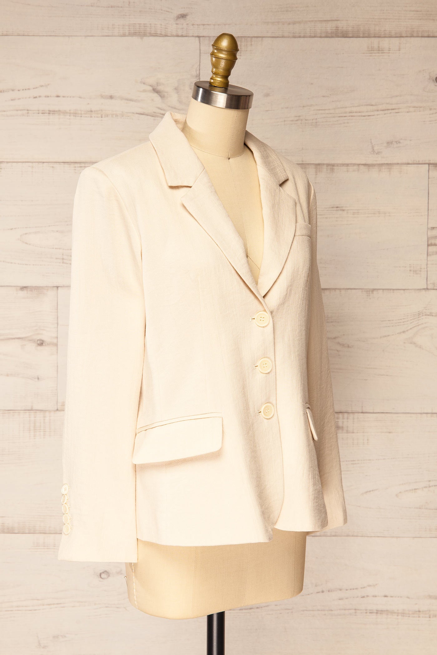 Profile of Rajmahal Structured Ivory Blazer with Flap Pockets at la petite garçonne