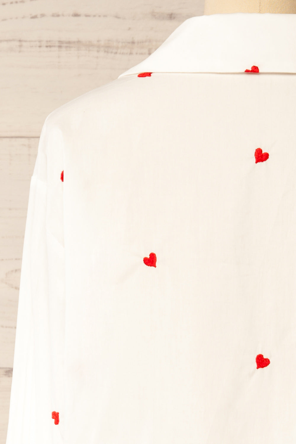 Rajouri White Button-Up Blouse with Red Heart Embroidery | La petite garçonne back