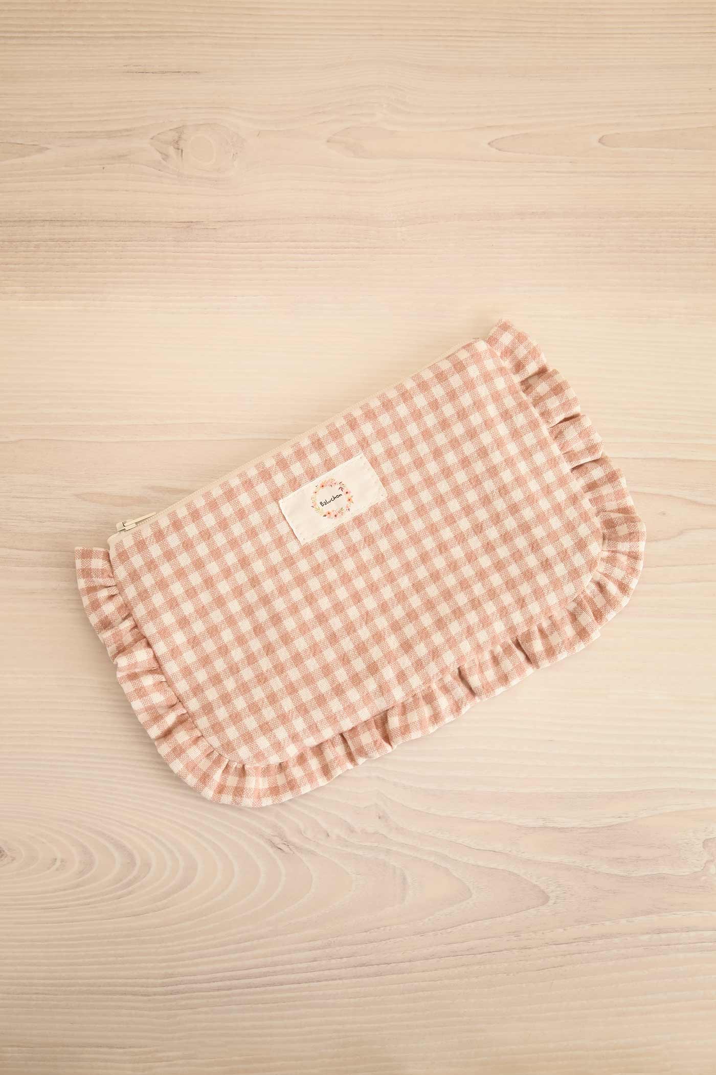 Rakau Pink Gingham Ruffled Cosmetic Bag | Maison garçonne view