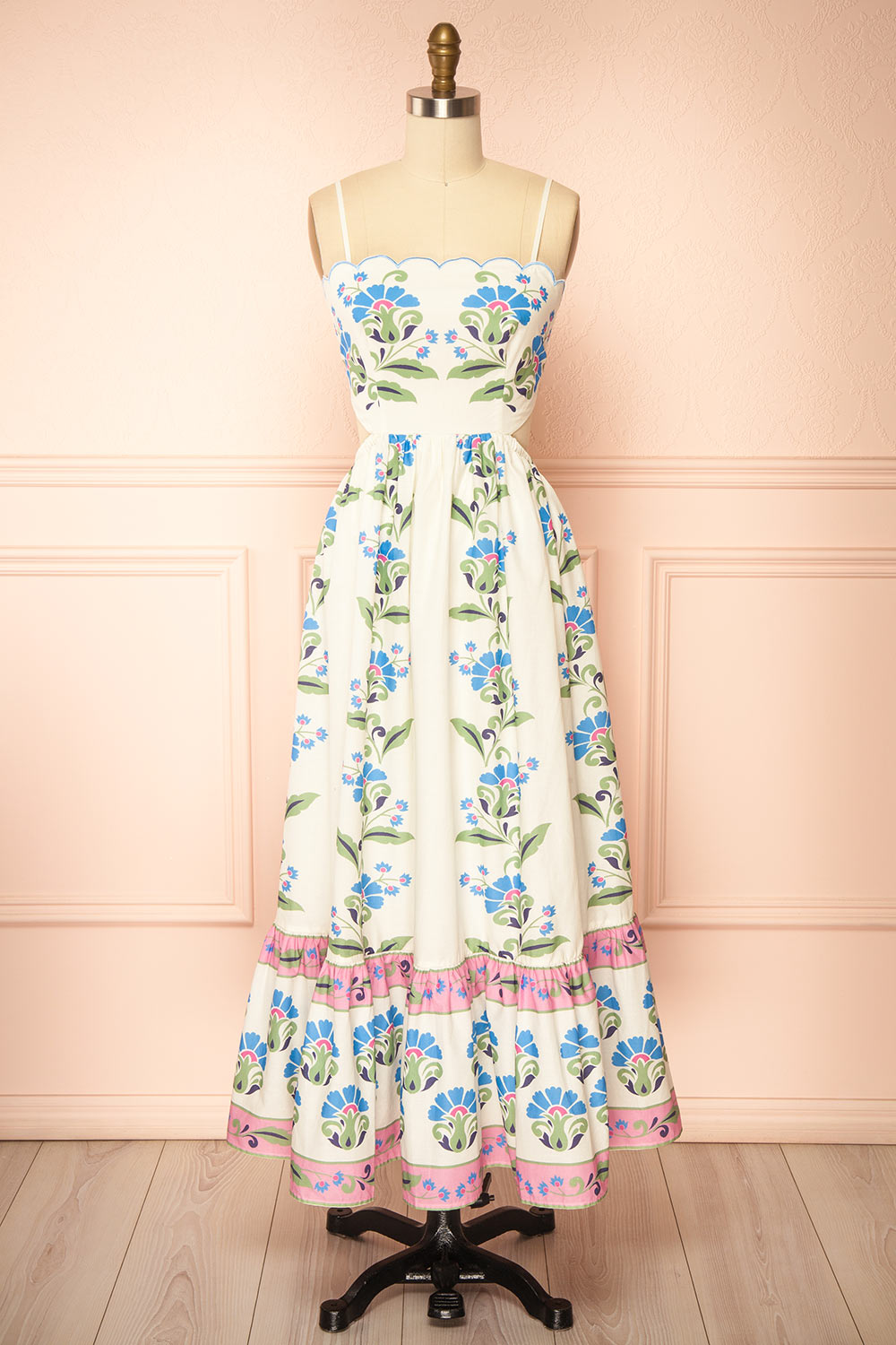 Raleigh Floral Midi Dress with Scalloped Neckline | Boutique 1861 front view