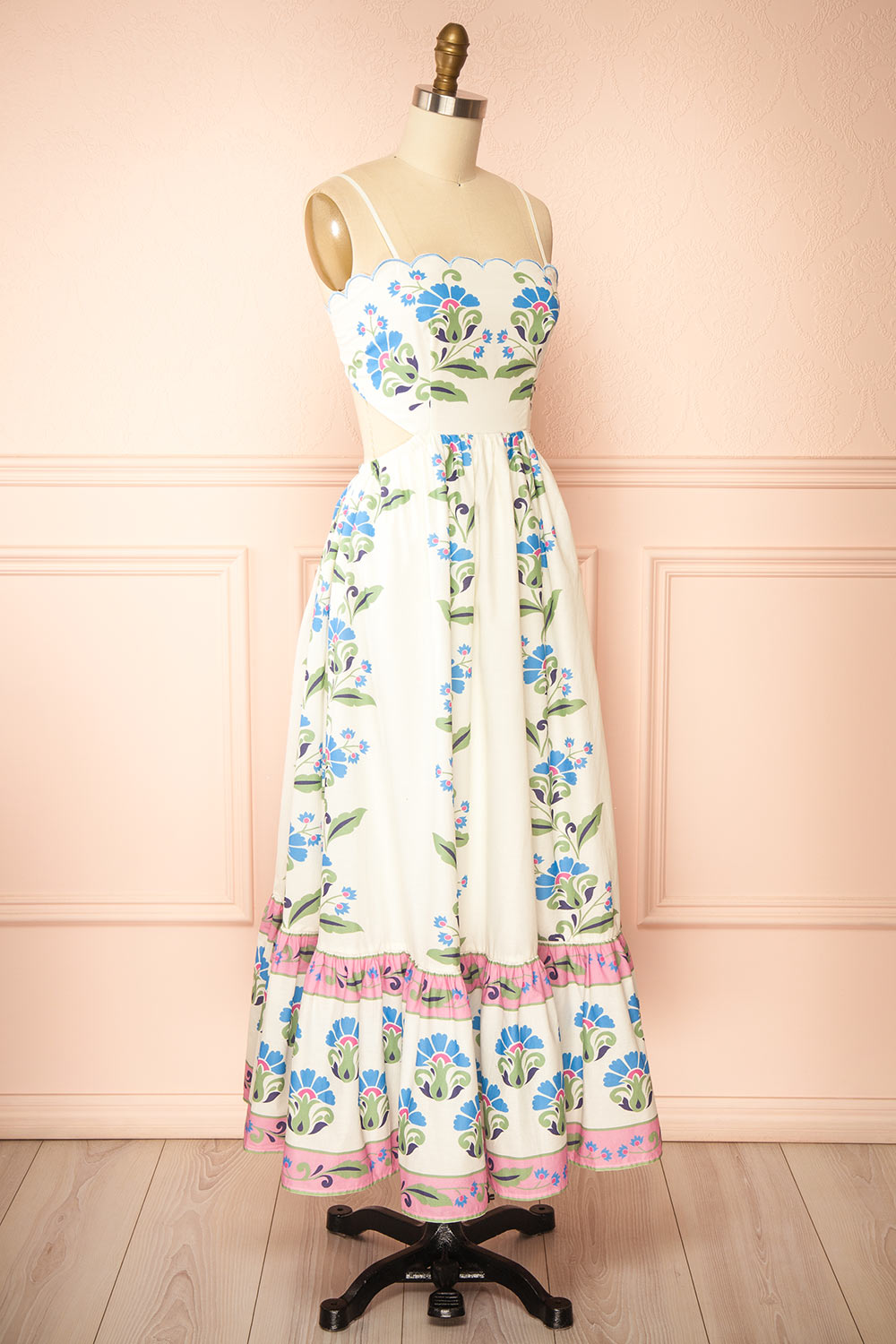 Raleigh Floral Midi Dress with Scalloped Neckline | Boutique 1861 side view