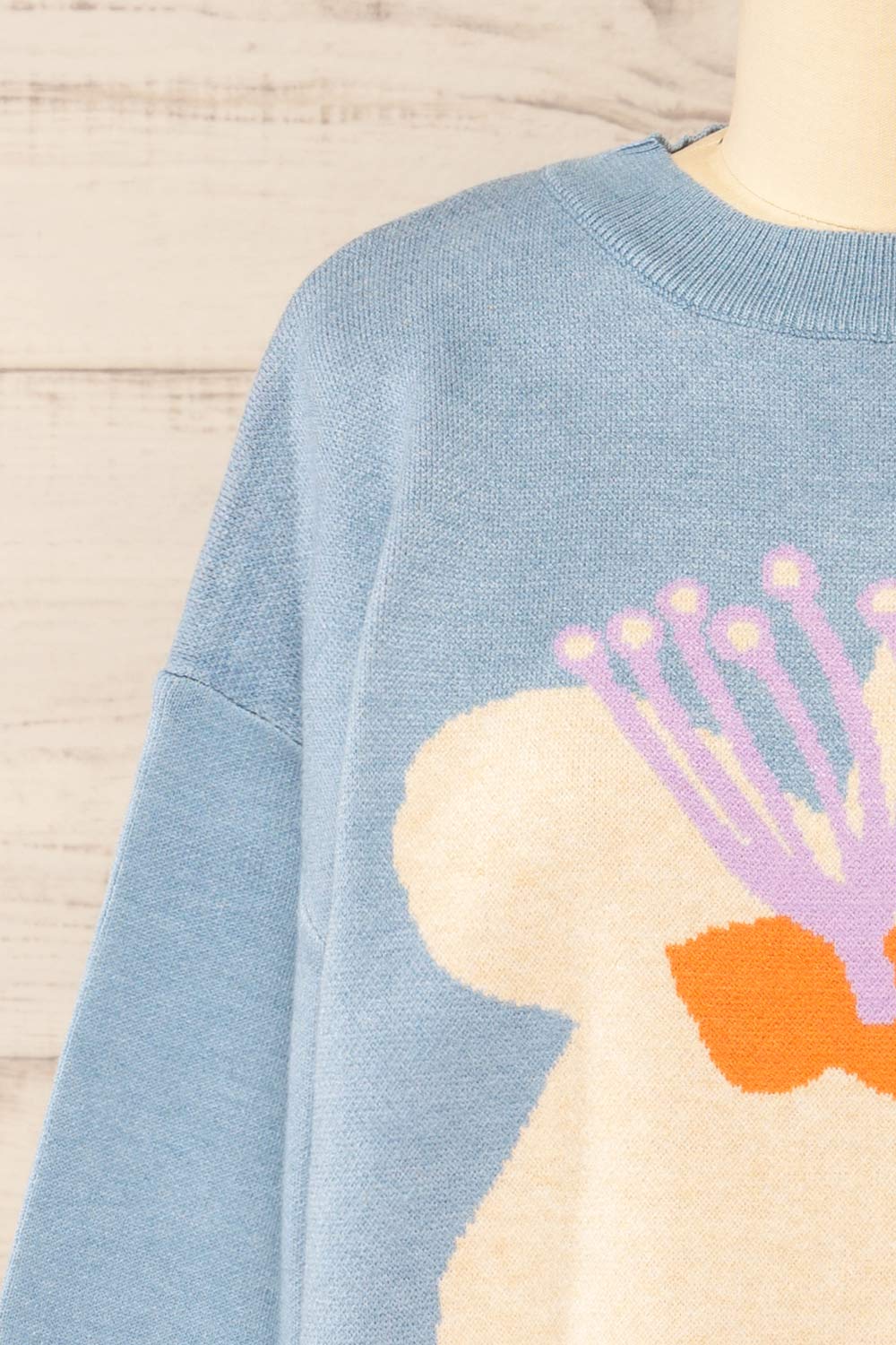 Rambouillet Bleu Knit Crewneck w/ Flower Detail | La petite garçonne front