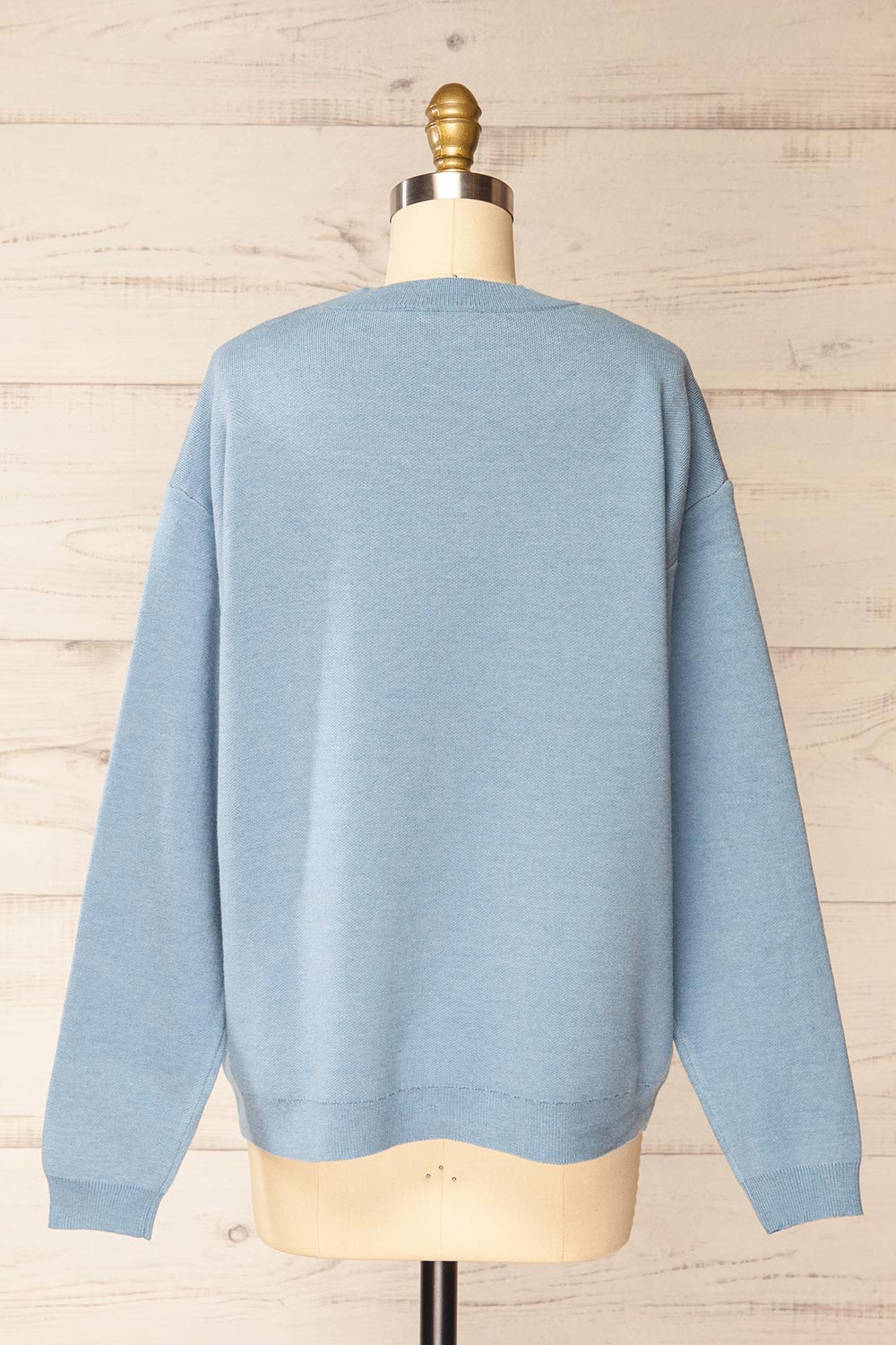 Rambouillet Bleu Knit Crewneck w/ Flower Detail | La petite garçonne back view