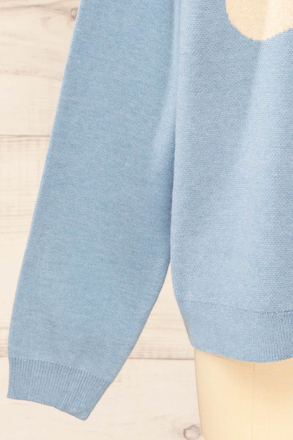 Rambouillet Bleu Knit Crewneck w/ Flower Detail | La petite garçonne sleeve