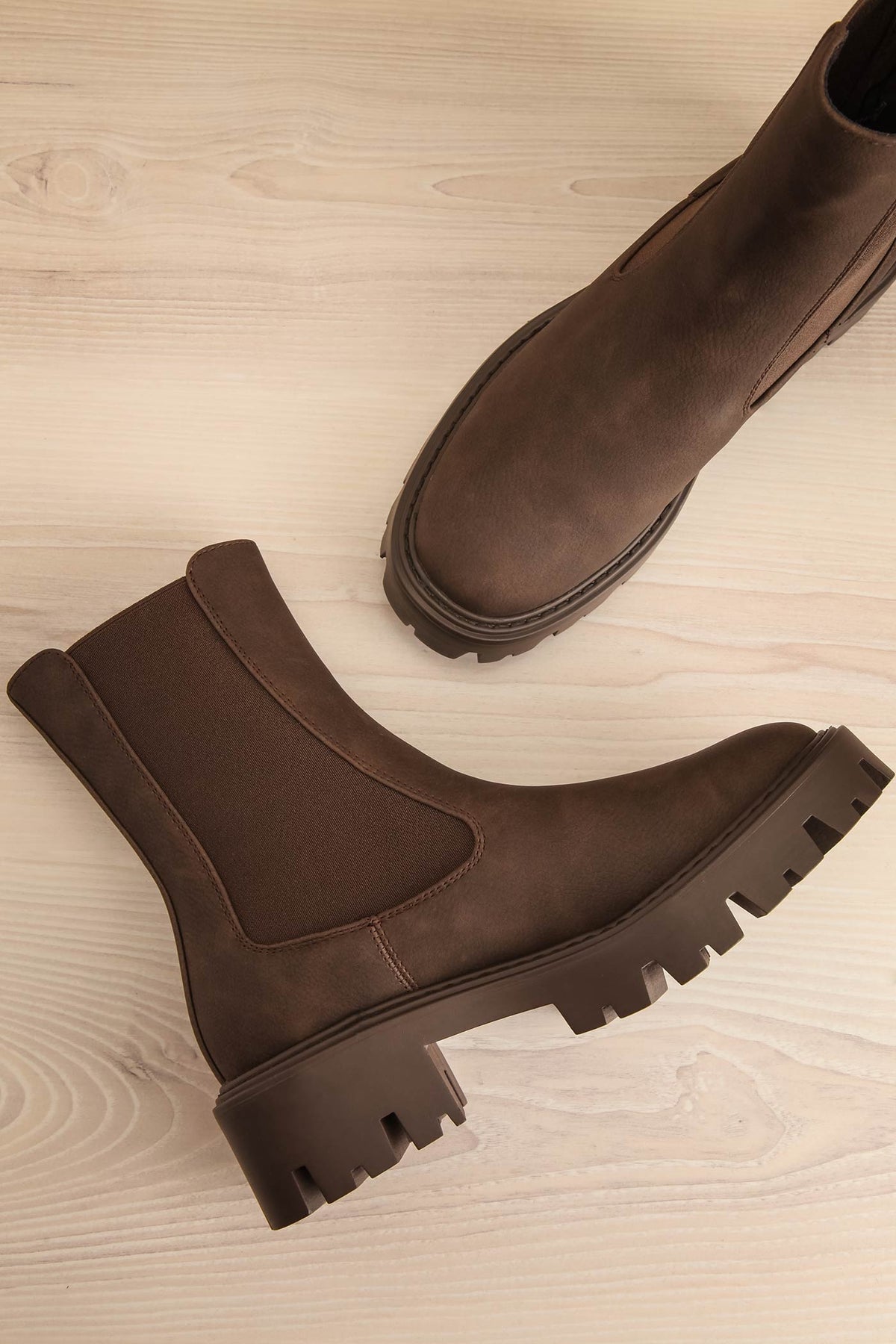 flat lay of Ramea Brown Ankle Boots with Matte Finish at La petite garçonne