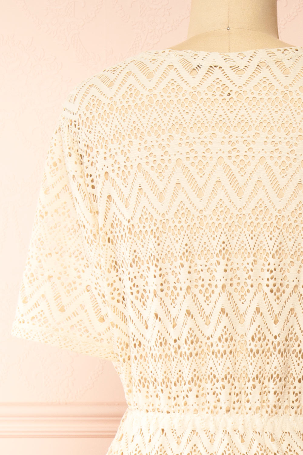 Ramira Beige Long Crochet Kimono w/ Short Sleeves | Boutique 1861 back