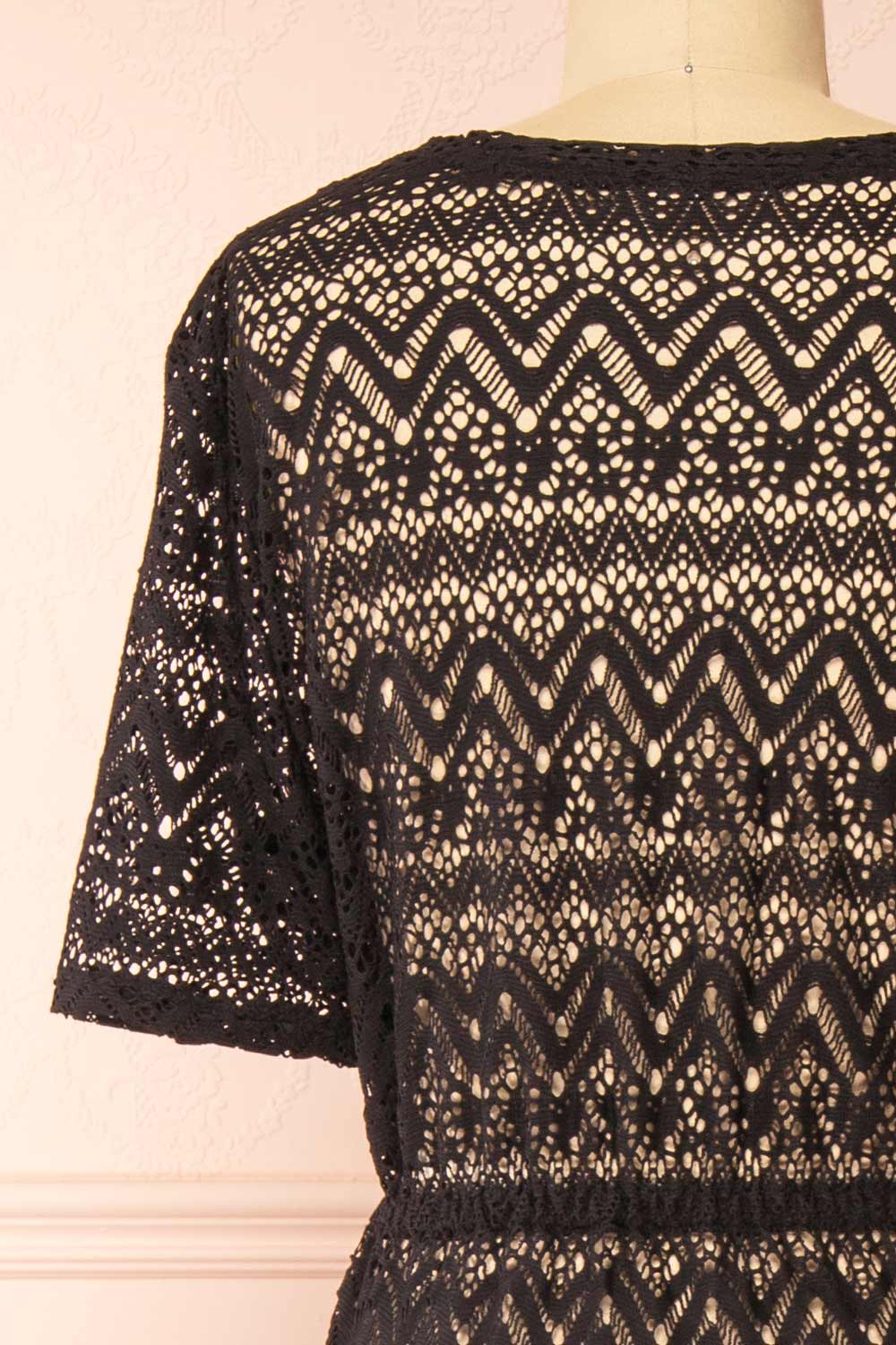 Ramira Black Long Crochet Kimono w/ Short Sleeves | Boutique 1861 back