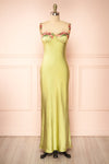 Ramona Sage Slip Dress w/ Floral Embroidery | Boutique 1861 front view
