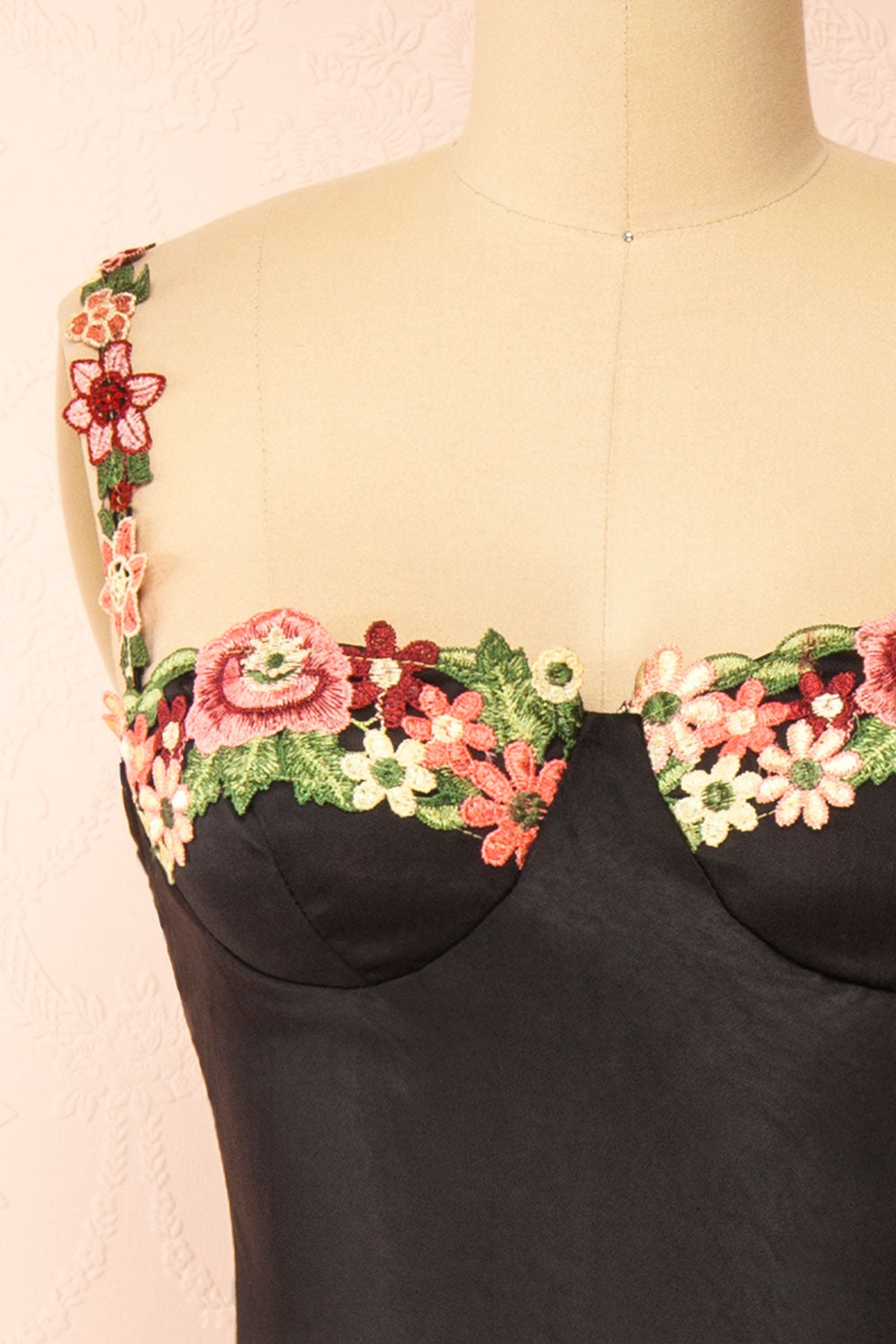 Ramona Black Slip Dress w/ Floral Embroidery | Boutique 1861 front