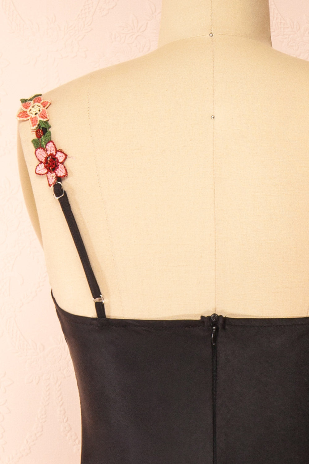 Ramona Black Slip Dress w/ Floral Embroidery | Boutique 1861 back
