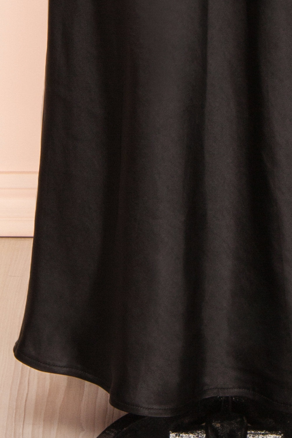 Ramona Black Slip Dress w/ Floral Embroidery | Boutique 1861 bottom