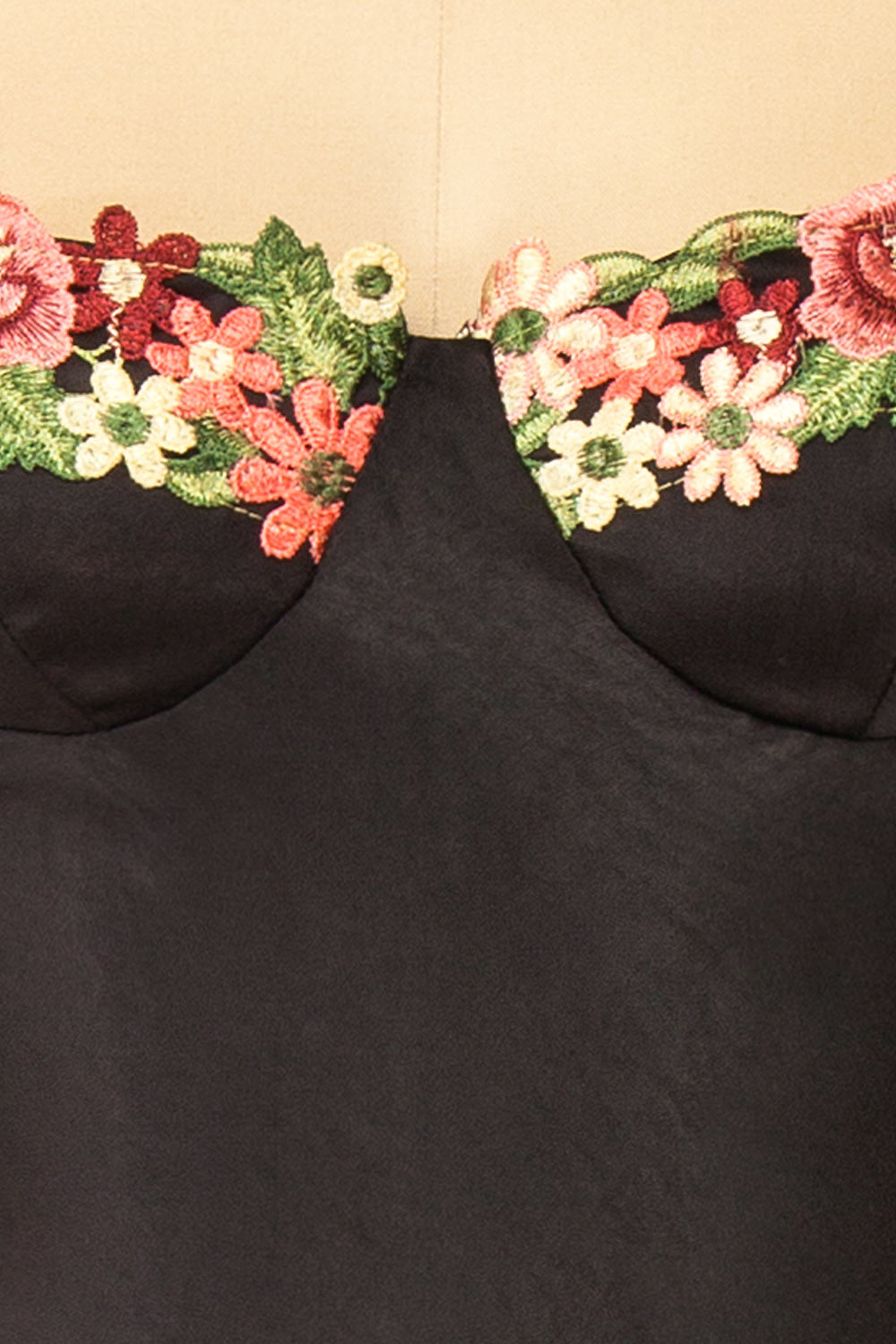Ramona Black Slip Dress w/ Floral Embroidery | Boutique 1861 fabric 