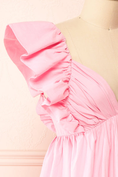 Rarau Pink Babydoll Dress w/ Tie Back | Boutique 1861 side close-up