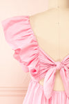 Rarau Pink Babydoll Dress w/ Tie Back | Boutique 1861 back close-up