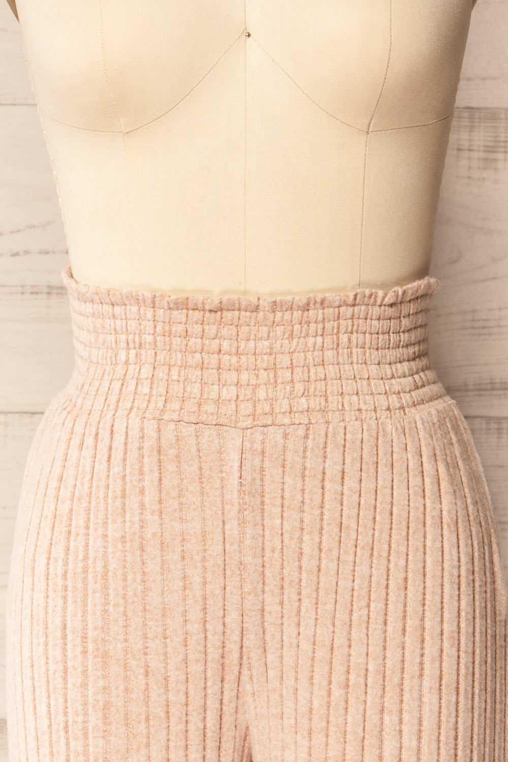 Ravyn Beige Soft Ribbed Knit Pants | La petite garçonne front