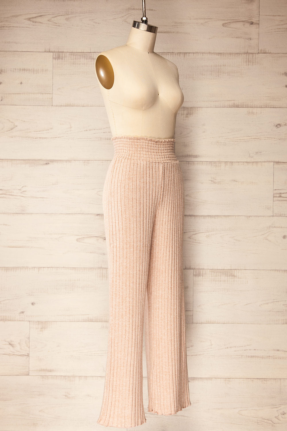 Ravyn Beige Soft Ribbed Knit Pants | La petite garçonne side view