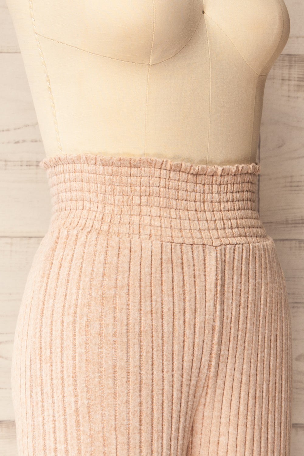 Ravyn Beige Soft Ribbed Knit Pants | La petite garçonne side