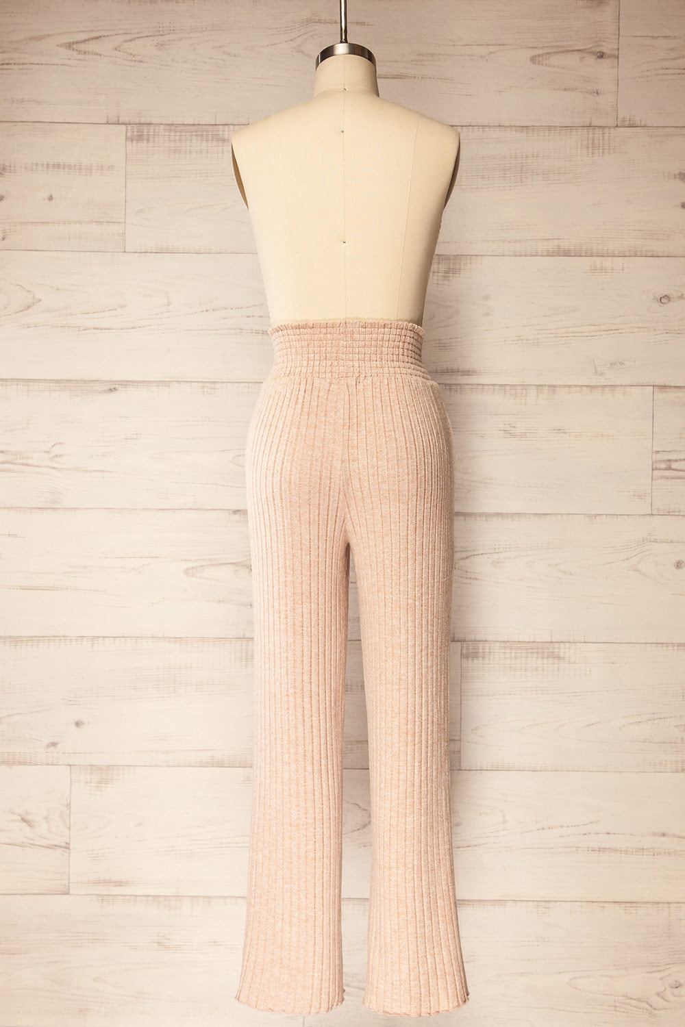 Ravyn Beige Soft Ribbed Knit Pants | La petite garçonne  back view