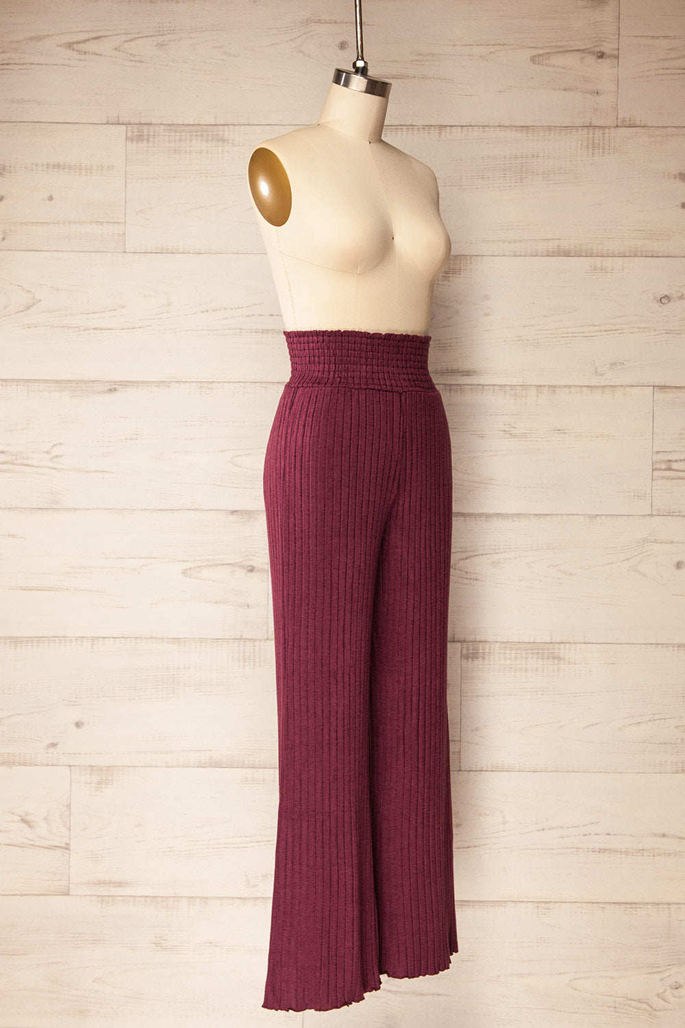 Ravyn Burgundy Soft Ribbed Knit Pants | La petite garçonne back side view