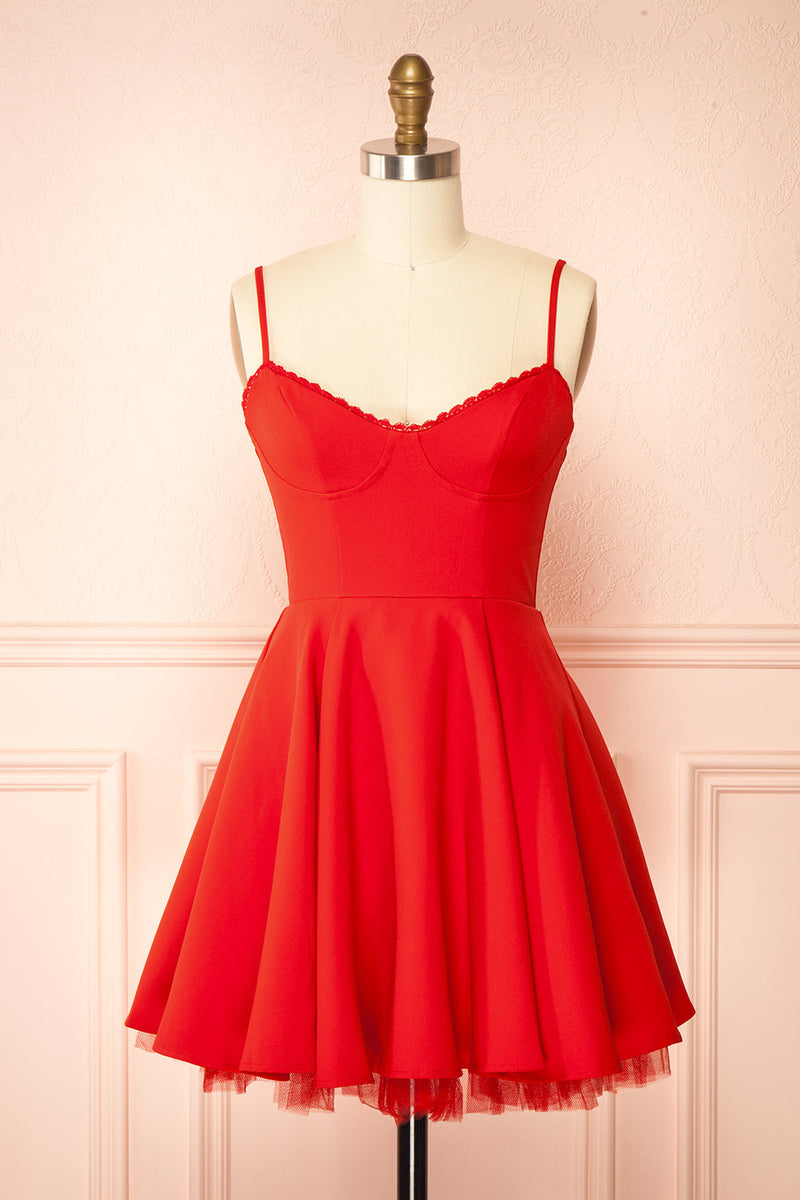 Rayla Red Mini A-line Dress w/ Tulle | Boutique 1861