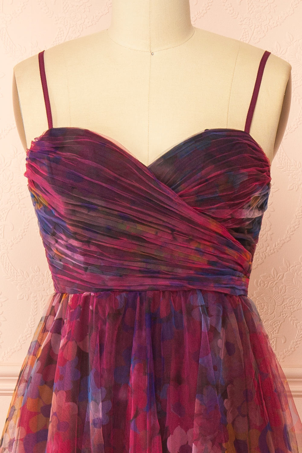 Rayne Burgundy Floral Midi Tulle Dress | Boutique 1861 front