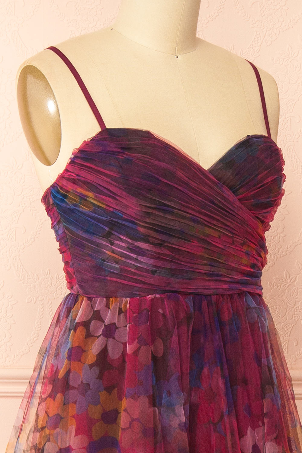 Rayne Burgundy Floral Midi Tulle Dress | Boutique 1861 side