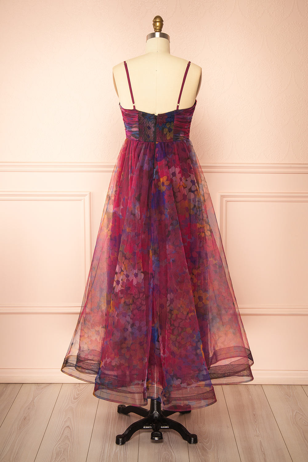 Rayne Burgundy Floral Midi Tulle Dress | Boutique 1861 back view