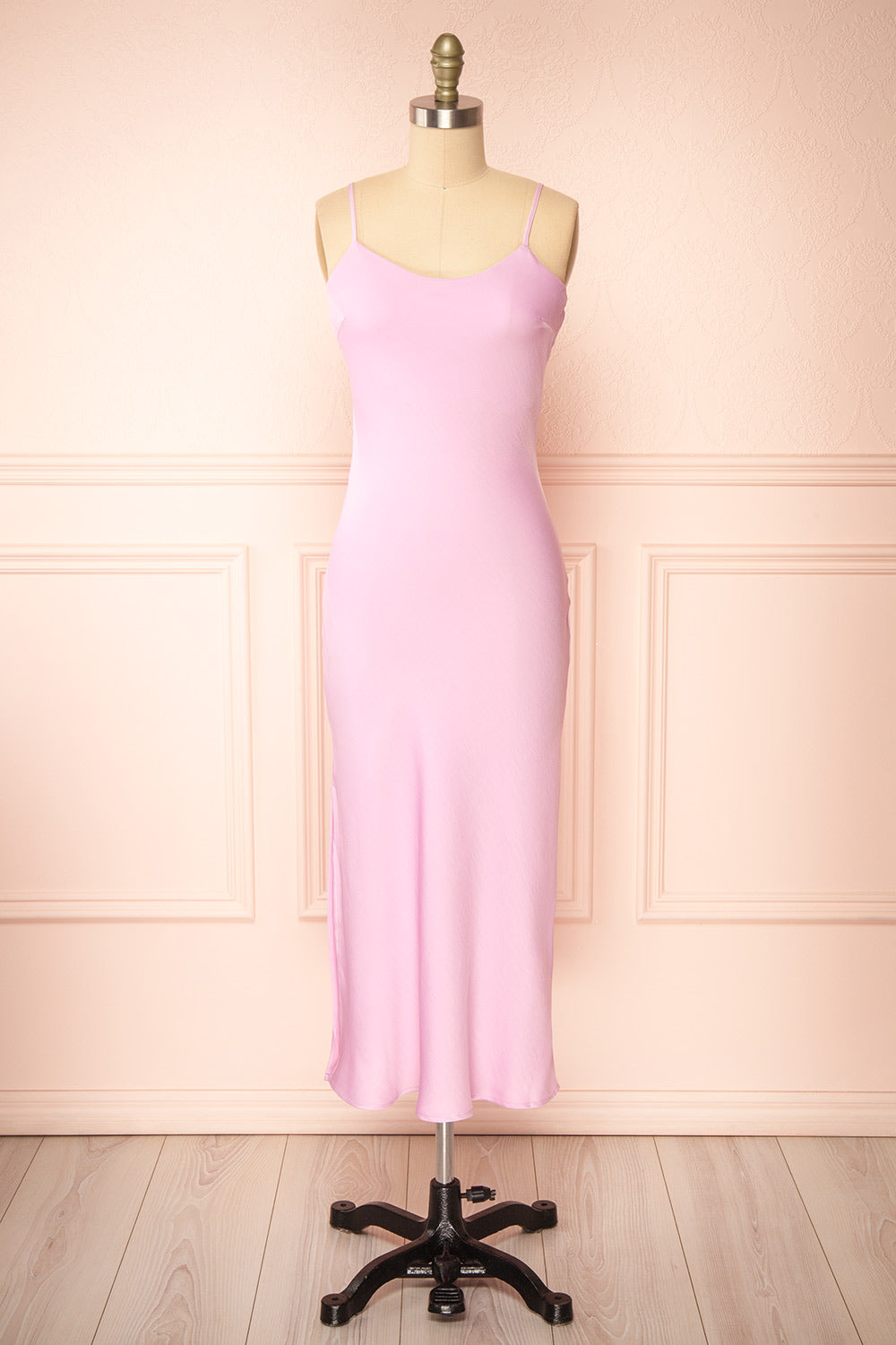 Rebby Pink Silky Fitted Midi Dress | Boutique 1861 front view