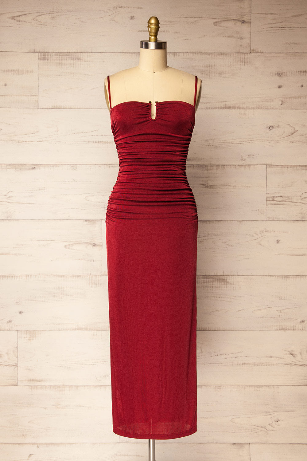 Redclife Long Fitted Burgundy Dress | La petite garçonne front view
