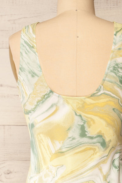 Reims Green Marble Pattern Midi Dress | La petite garçonne backc lose-up