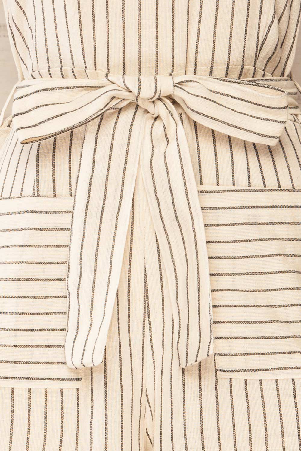 Rendur Striped Romper w/ Pockets | La petite garçonne bow close-up