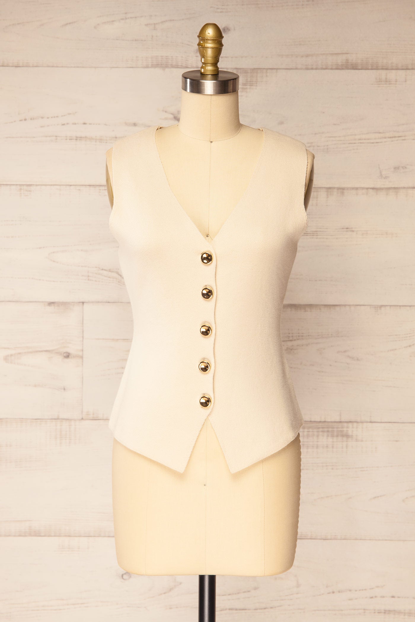 Rewari Beige | Knitted Vest with Golden Buttons