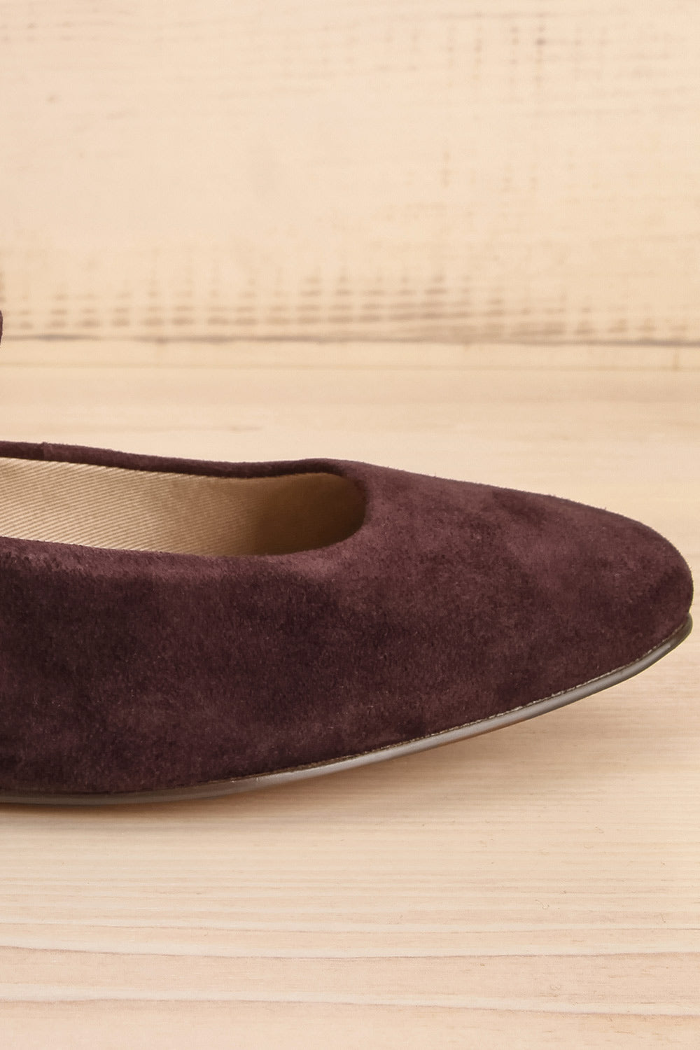 Reyes Burgundy Suede Ballerina Flats | La petite garçonne front