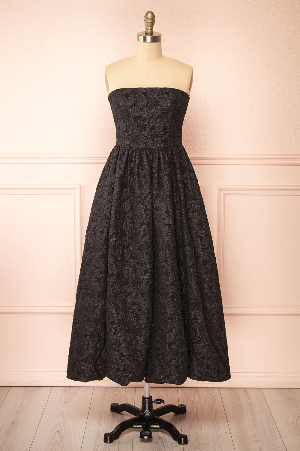 Reyna Black Long Textured Floral Dress | Boutique 1861 front view