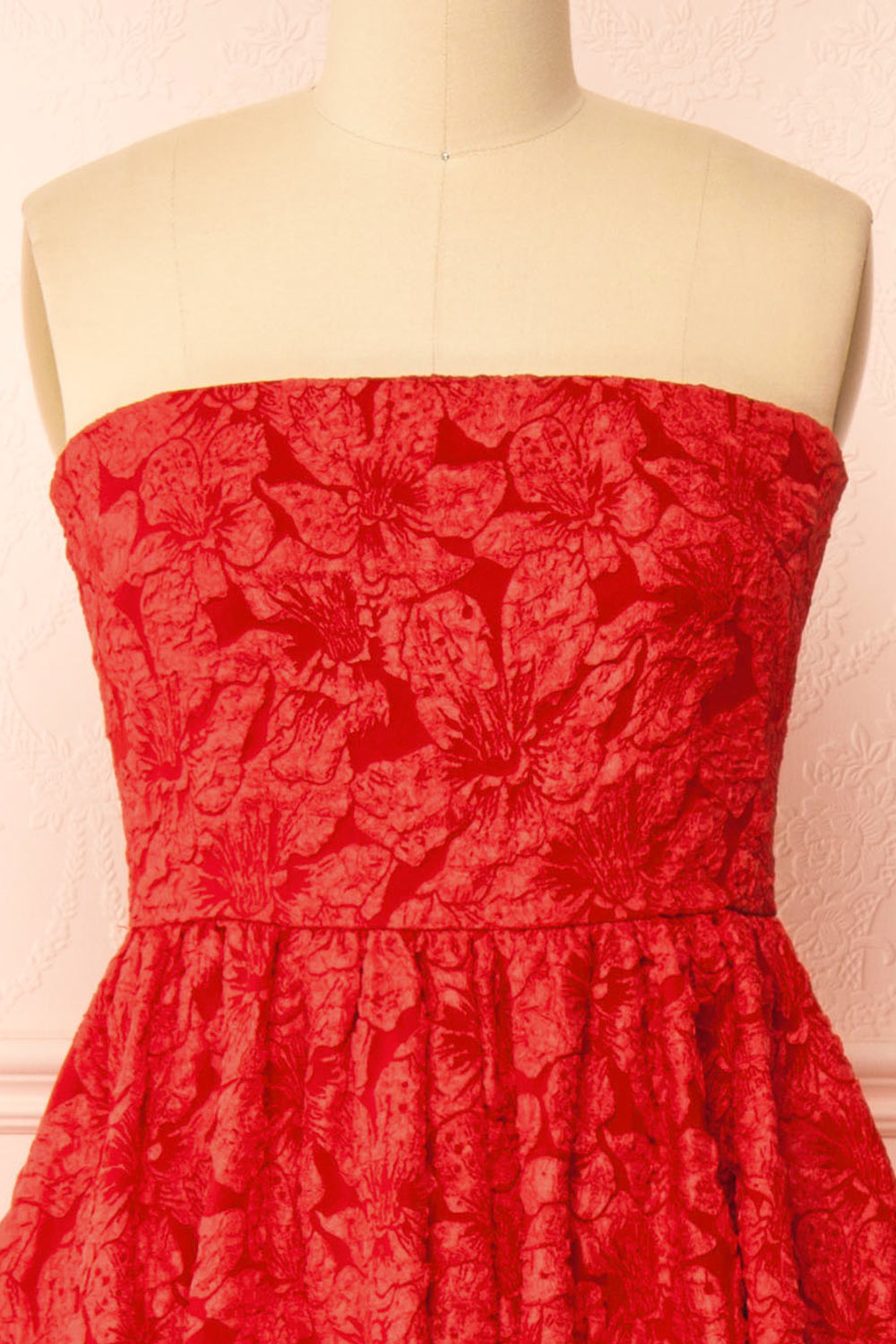 Reyna Red Long Textured Floral Dress | Boutique 1861 side view