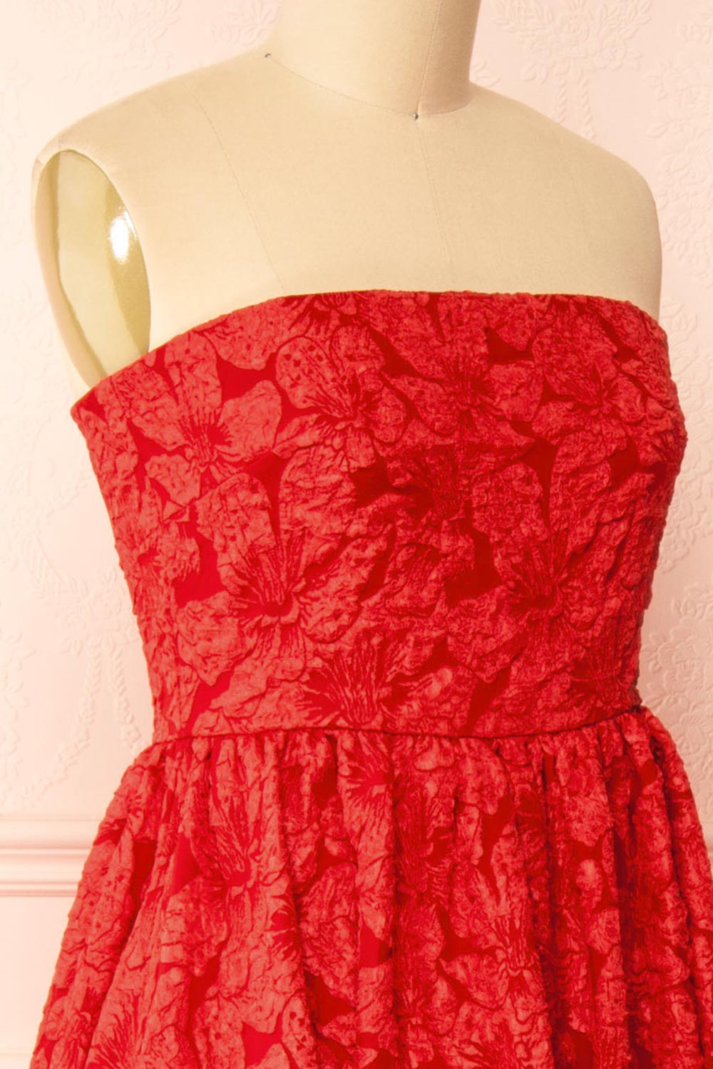 Reyna Red Long Textured Floral Dress | Boutique 1861 back view