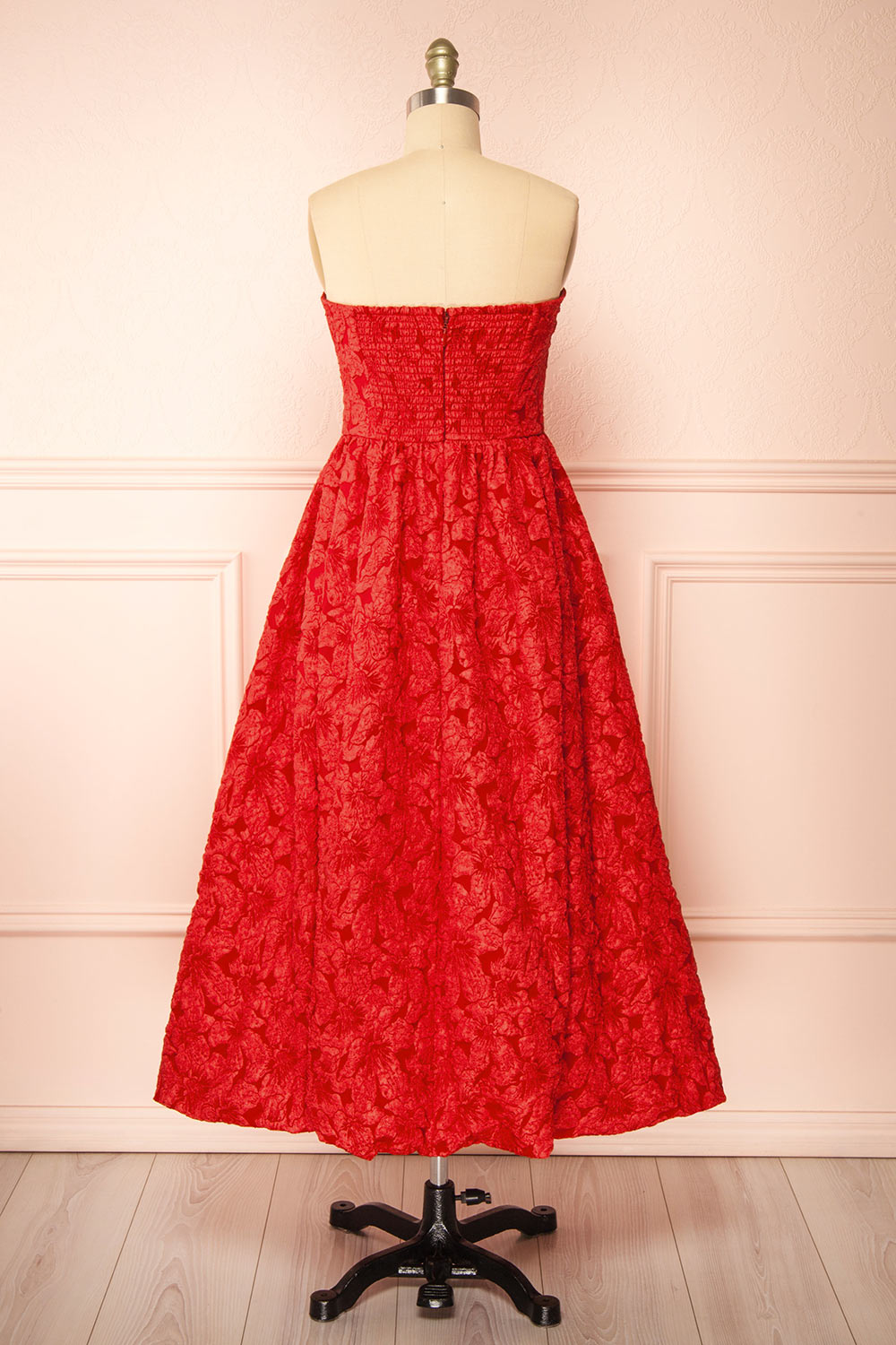 Reyna Red Long Textured Floral Dress | Boutique 1861 back