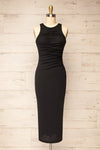 Reynosa Asymmetrical Black Midi Dress | La petite garçonne front view
