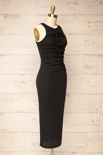 Reynosa Asymmetrical Black Midi Dress | La petite garçonne side view