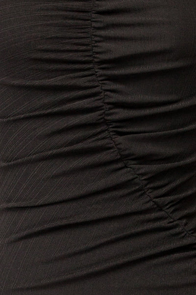 Reynosa Asymmetrical Black Midi Dress | La petite garçonne fabric