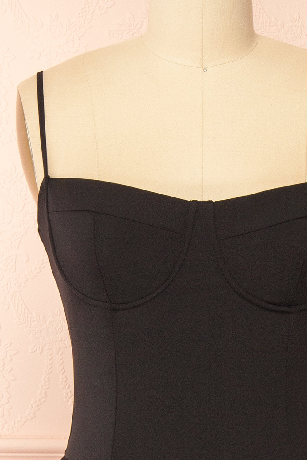 Rhonda Black Bustier Midi Dress with Flared Skirt | Boutique 1861 front