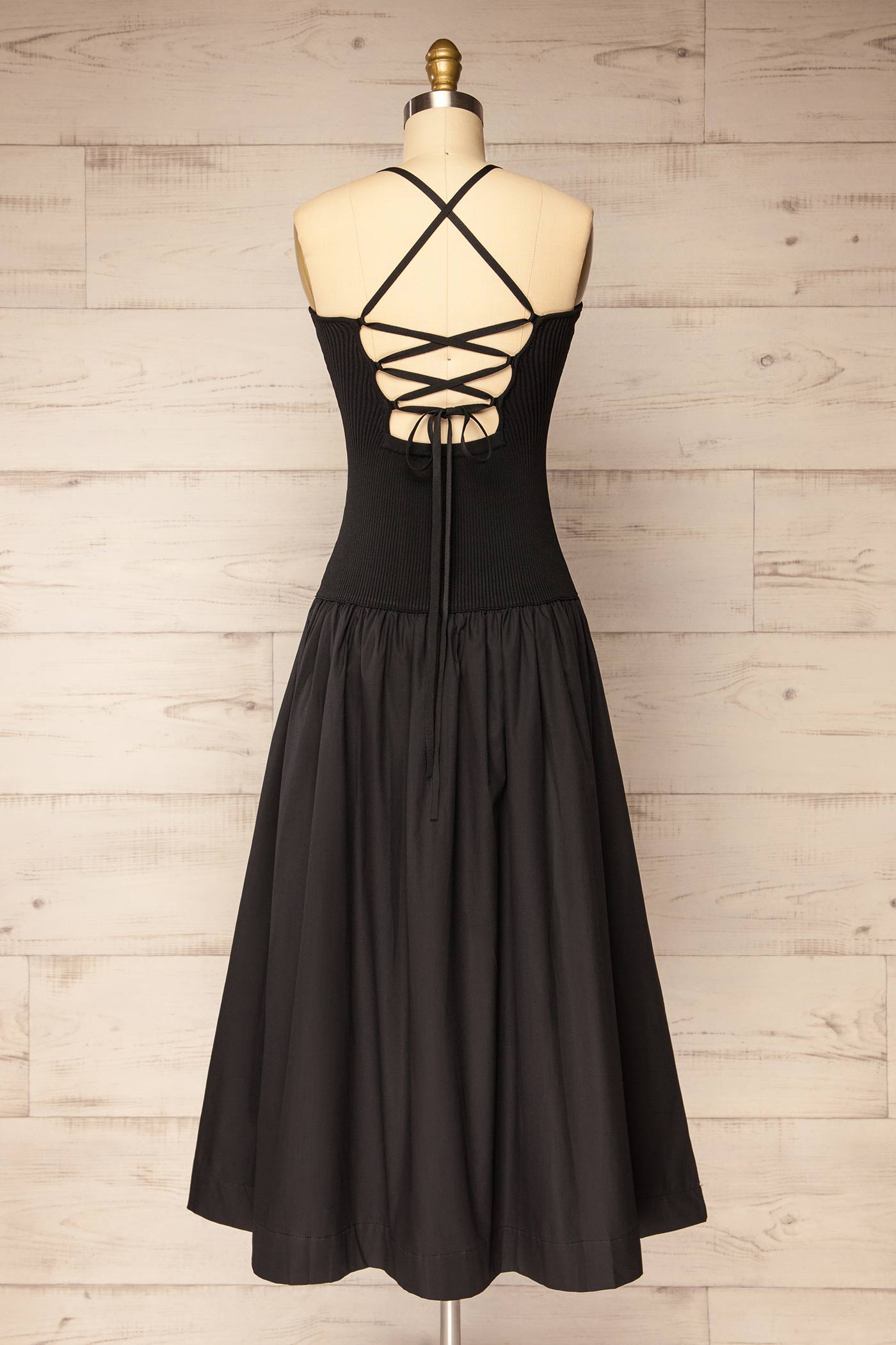 Rhory Black Midi Dress with Open Back | La petite garçonne