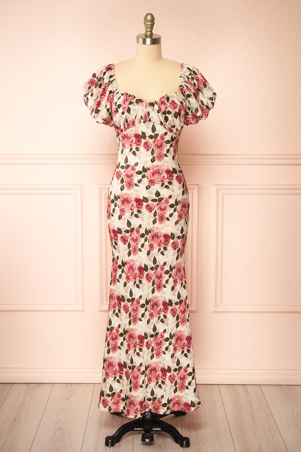 Rhosyn Pink Floral Satin Maxi Dress | Boutique 1861 front view