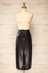 Rihanna Black Faux Leather Midi Pencil Skirt | La petite garçonne front view