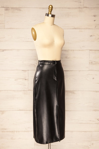 Rihanna Black Faux Leather Midi Pencil Skirt | La petite garçonne  side view