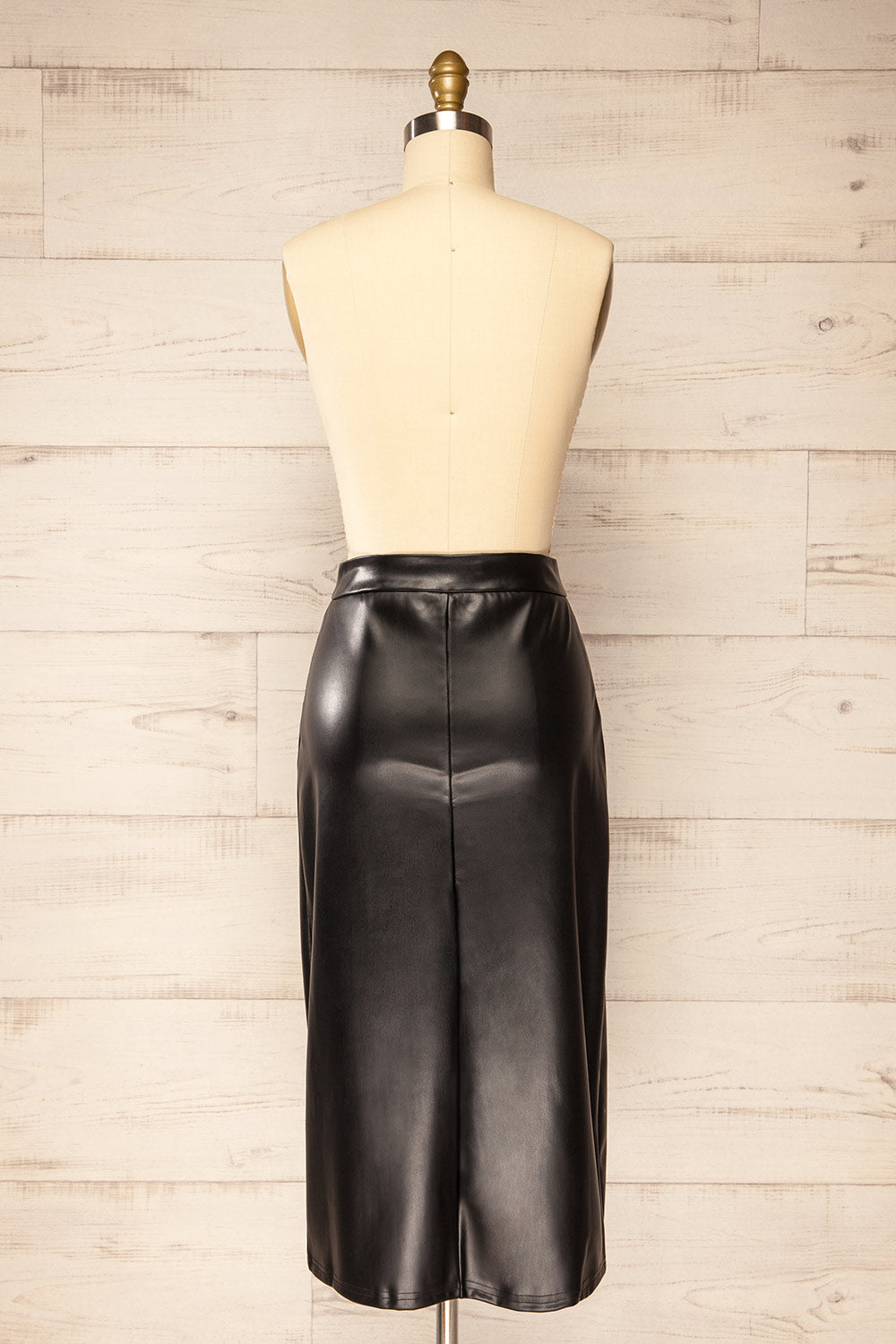 Rihanna Black Faux Leather Midi Pencil Skirt | La petite garçonne  back view