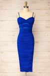 Rilievo Bleu Ruched Fitted Midi Dress | La petite garçonne front view