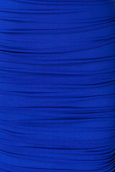 Rilievo Bleu Ruched Fitted Midi Dress | La petite garçonne  fabric