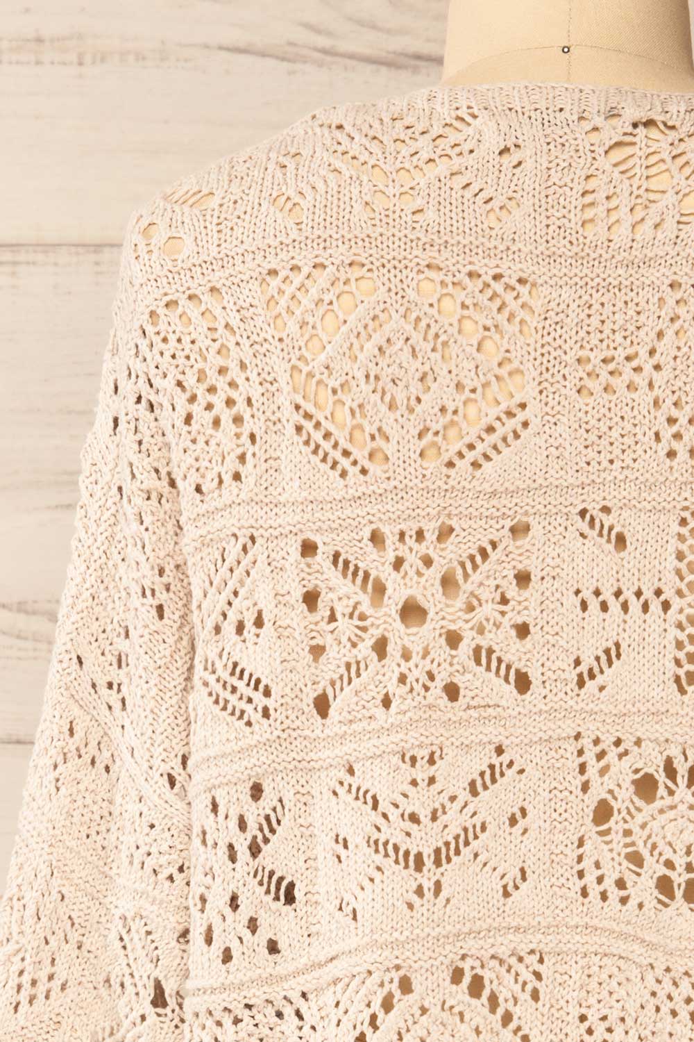 Ripson Taupe Cropped Crochet Cardigan | La petite garçonne back close-up